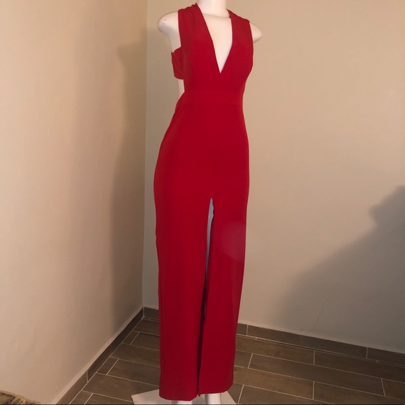 Aidan Mattox Dresses & Skirts - red open back long dress with slit
